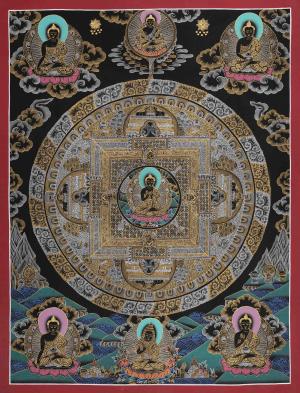 Black Silver and Gold Buddha Mandala | Spiritual Art | For Meditation | Himalayan Art